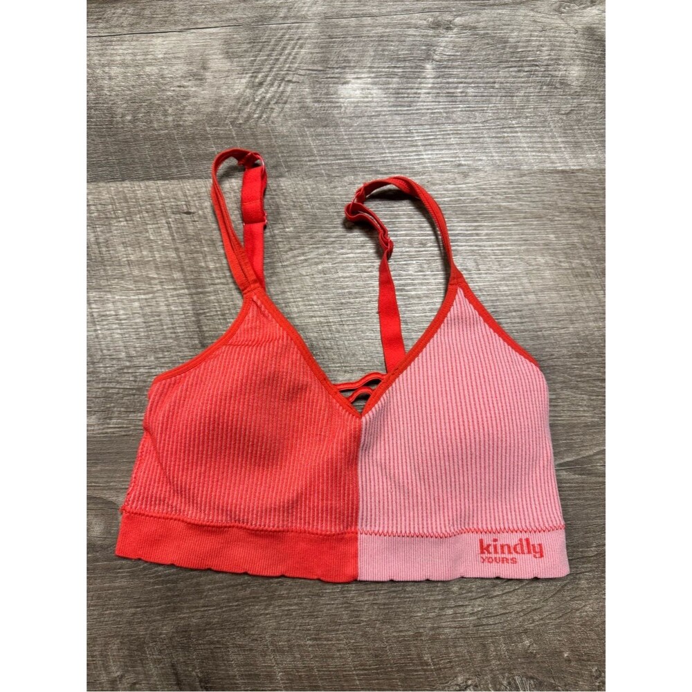 Kindly Yours Vibrant Two Toned Poppy Red & Pink Ribbed Bra Size Medium